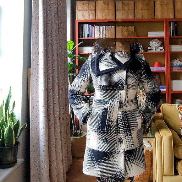 Searle Double Breasted Plaid Wool Coat- Size Small - Picture 3 of 8